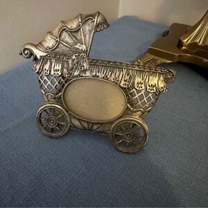 Vintage Pewter Baby Carriage Photo Frame